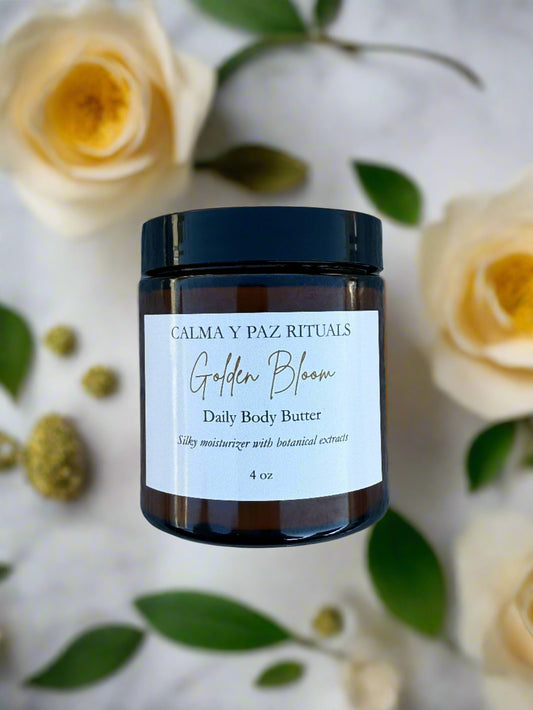 calma y paz, calma y paz rituals, daily body butter, Golden Bloom, silky moisturizer, botanical extract, moisturizer, silky, body butter